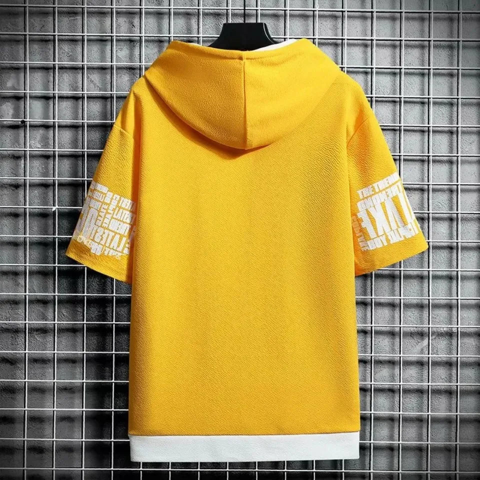 Felpe con cappuccio da uomo di moda Abbigliamento estivo da uomo T-shirt Cappuccio con cerniera Cartoon T-shirt casual Stampa Top con cappuccio Manica corta da uomo