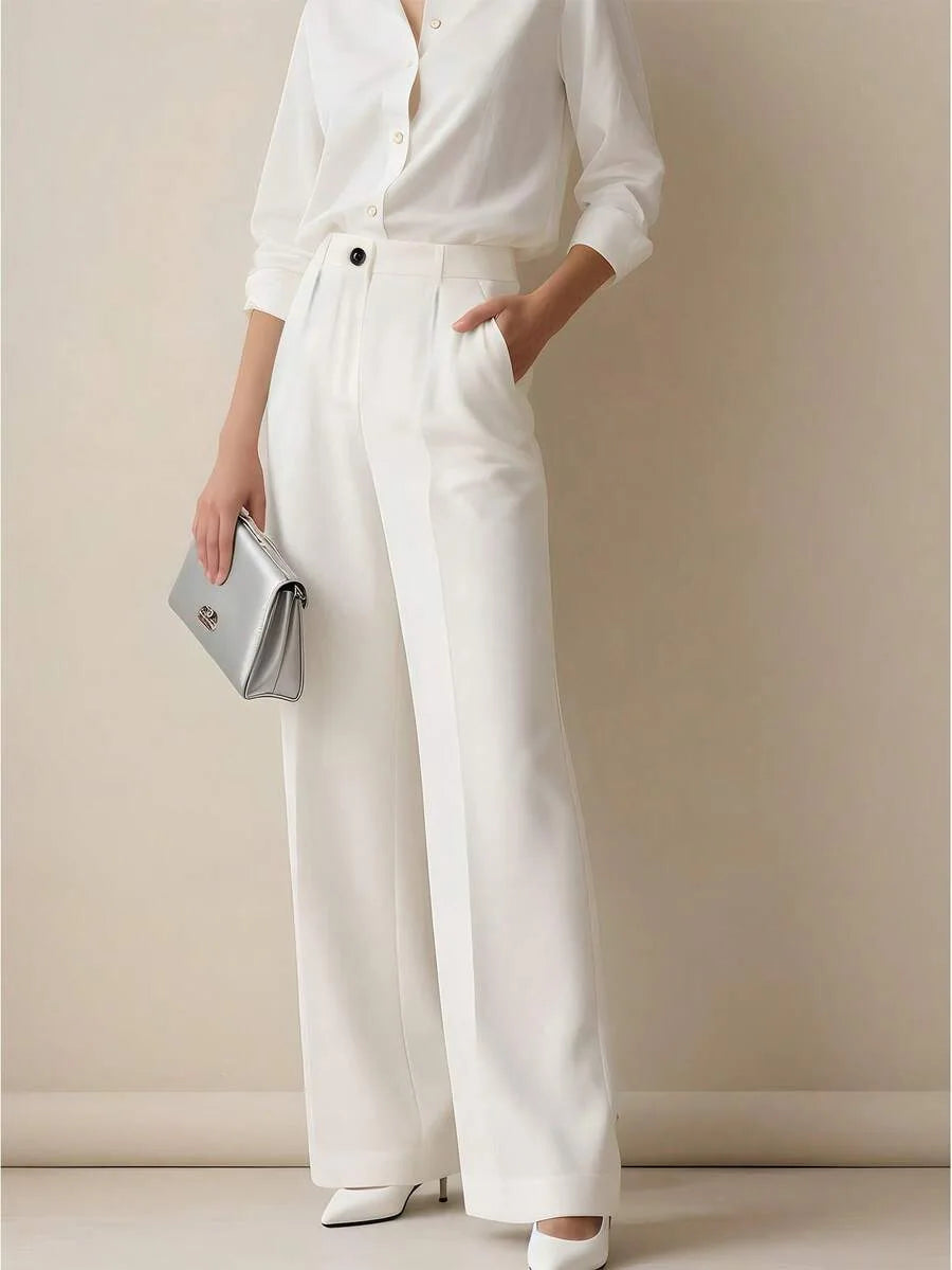 Pantaloni larghi pieghettati a vita alta da donna casual in tinta unita Pantaloni da lavoro Primavera Autunno Nuovi pantaloni dritti Pantaloni su misura da ufficio