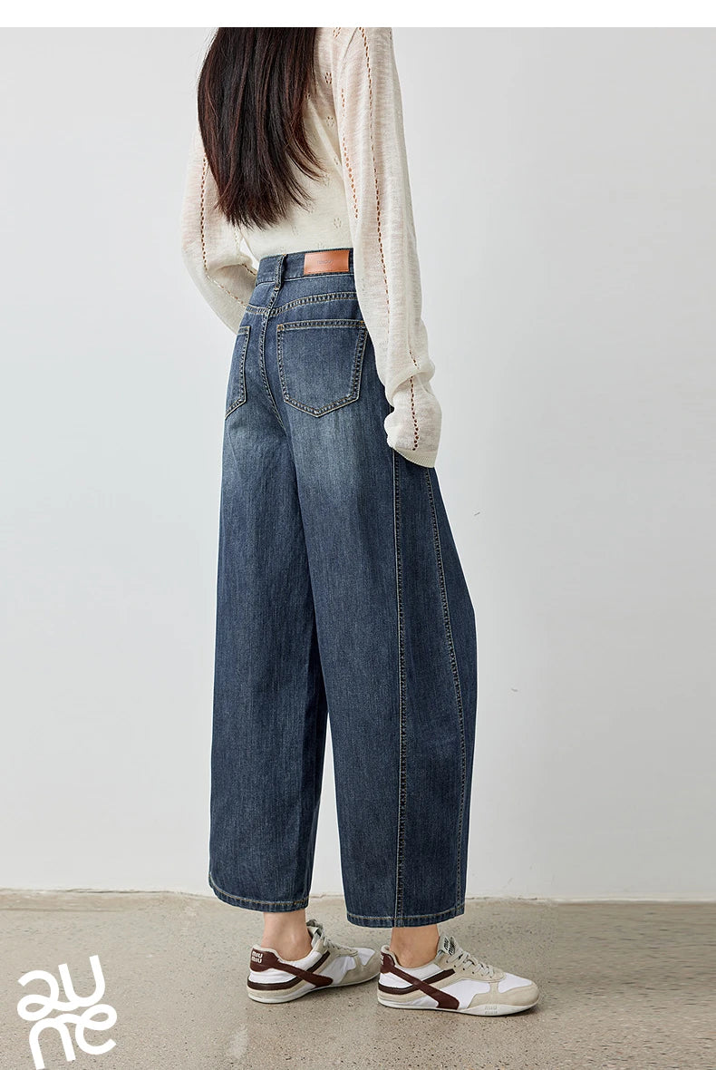 TOYOUTH Jeans da donna 2026 Autunno Nuovi pantaloni cropped a gamba larga deconstruiti con vestibilità snellente