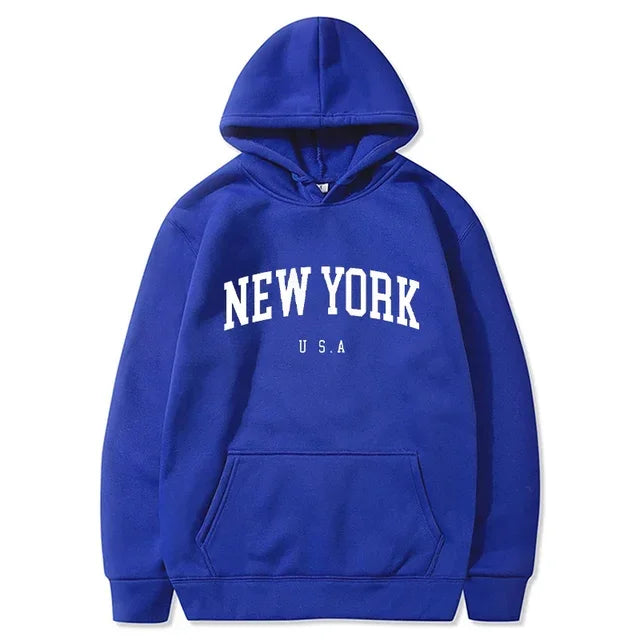Uomo Donna New York USA City Felpe con cappuccio Moda Lettera stampata Felpe grafiche Allentate Casual Harajuku Pullover con cappuccio Abbigliamento sportivo