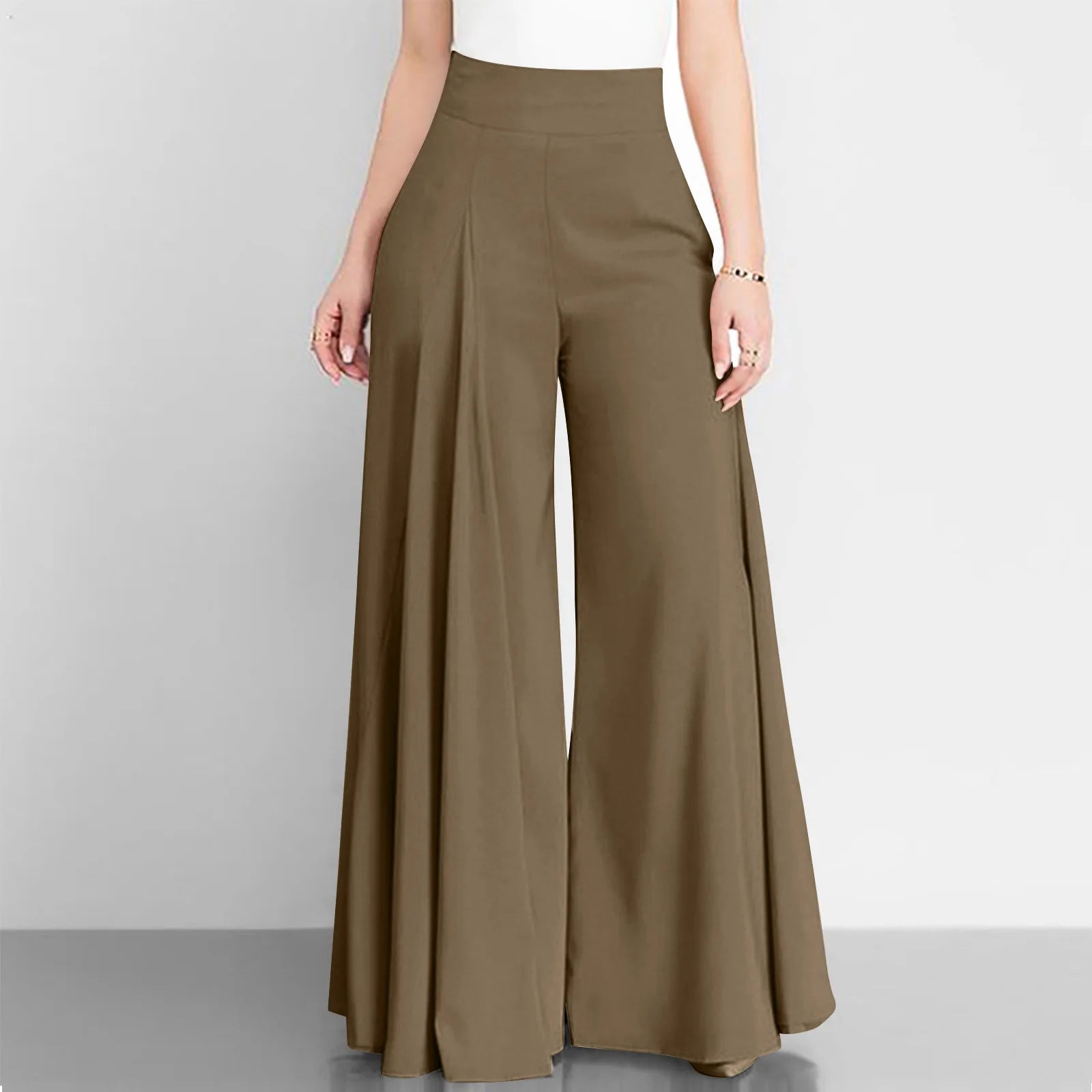 Pantaloni a gamba larga a vita alta da donna alla moda Primavera Autunno Pantaloni a zampa d'elefante eleganti femminili Pantaloni lunghi larghi casual per le vacanze solidi Nuovo