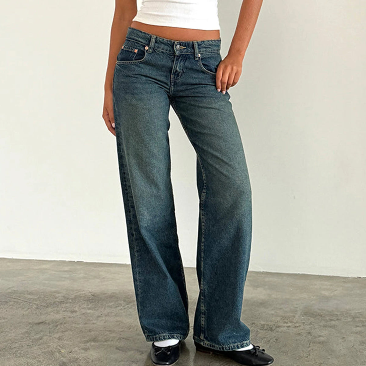 Jeans da donna a gamba larga Pantaloni casual in denim da fidanzato larghi a vita alta Y2K Jeans streetwear dritti Pantaloni jeans mamma