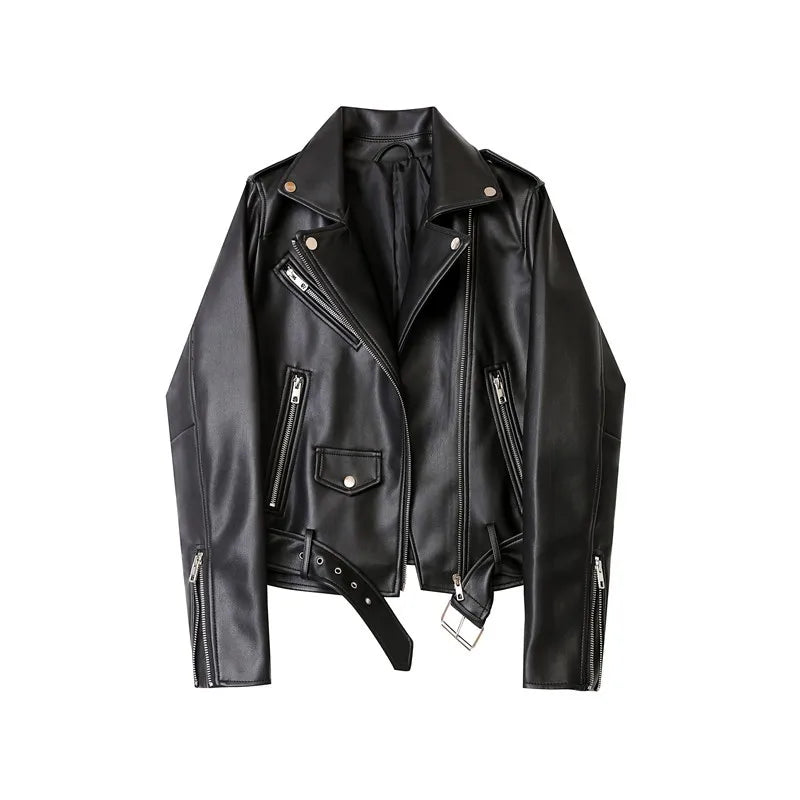 Ladies 2025 Primavera e autunno nuovo colore caramella bella cintura da motociclista Spalline staccabili giacca da moto in pelle jack