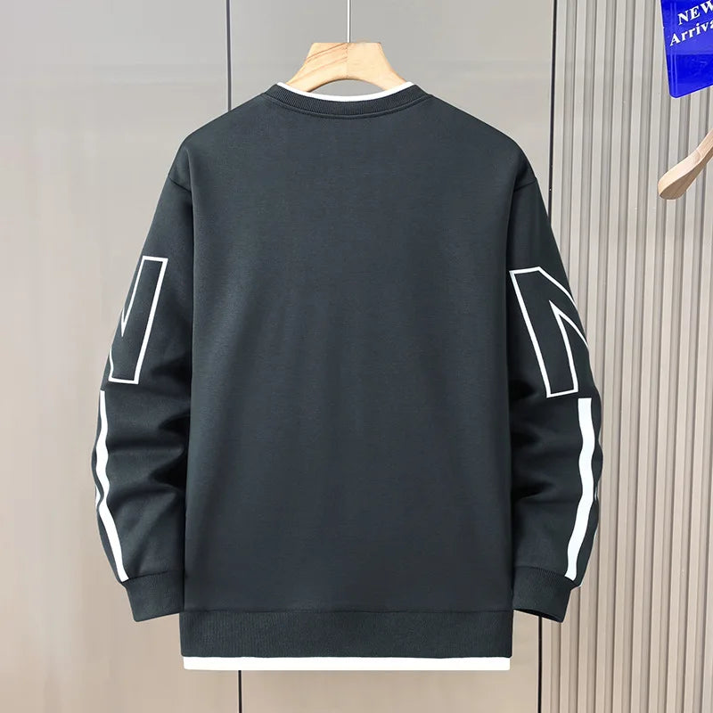 12XL Plus Size Felpe da uomo Primavera Autunno Falso design in due pezzi Felpa Moda Casual O-Collo Pullover Maschile Big Size 12XL