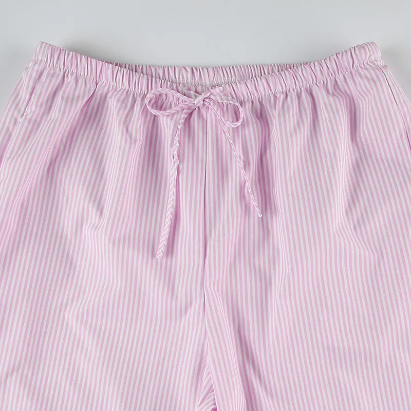 Pantaloni larghi con stampa a righe streetwear Pantaloni da jogging con lacci Moda Y2K Pantaloni larghi Estetici di base anni '90 Pantaloni carini