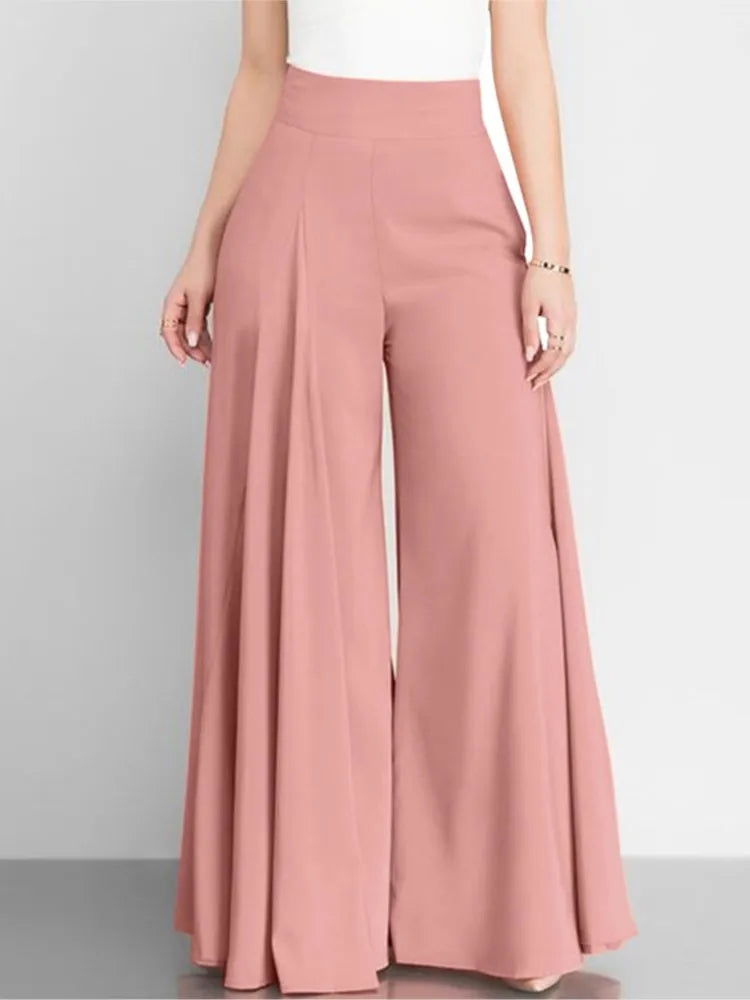Pantaloni a gamba larga a vita alta da donna alla moda Primavera Autunno Pantaloni a zampa d'elefante eleganti femminili Pantaloni lunghi larghi casual per le vacanze solidi Nuovo