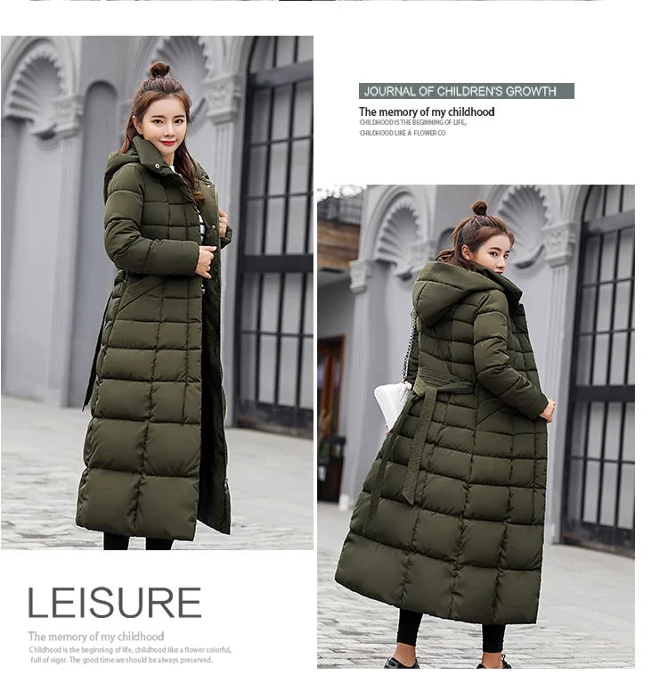 Cappotto Parka lungo in cotone piumino femminile nuovo inverno sopra il ginocchio ampio collo in pelliccia con cappuccio caldo parka spesso soprabito imbottito da donna