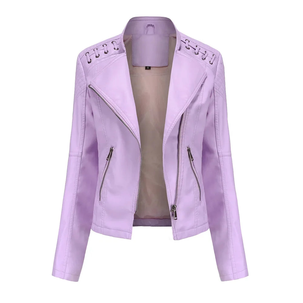 Primavera autunno sezione corta manica lunga giacca con cerniera giacca Slim in ecopelle Casual tinta unita giacca moda capispalla allentata