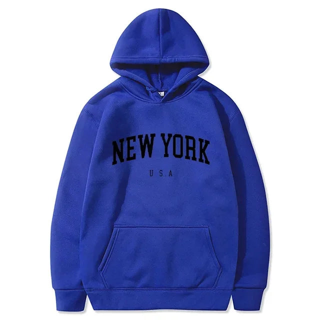 Uomo Donna New York USA City Felpe con cappuccio Moda Lettera stampata Felpe grafiche Allentate Casual Harajuku Pullover con cappuccio Abbigliamento sportivo