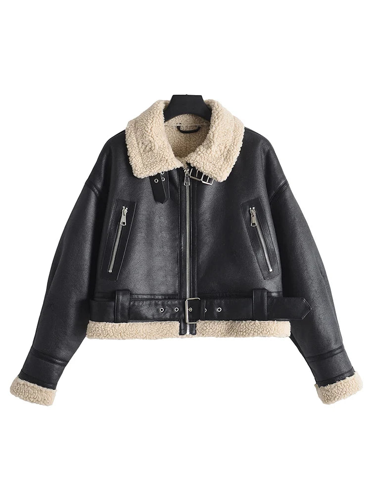 Ailegogo Autunno Inverno Donna Caldo sciolto pelliccia di agnello sintetica Cappotto corto Streetwear Cappotto femminile con cerniera retrò Capispalla