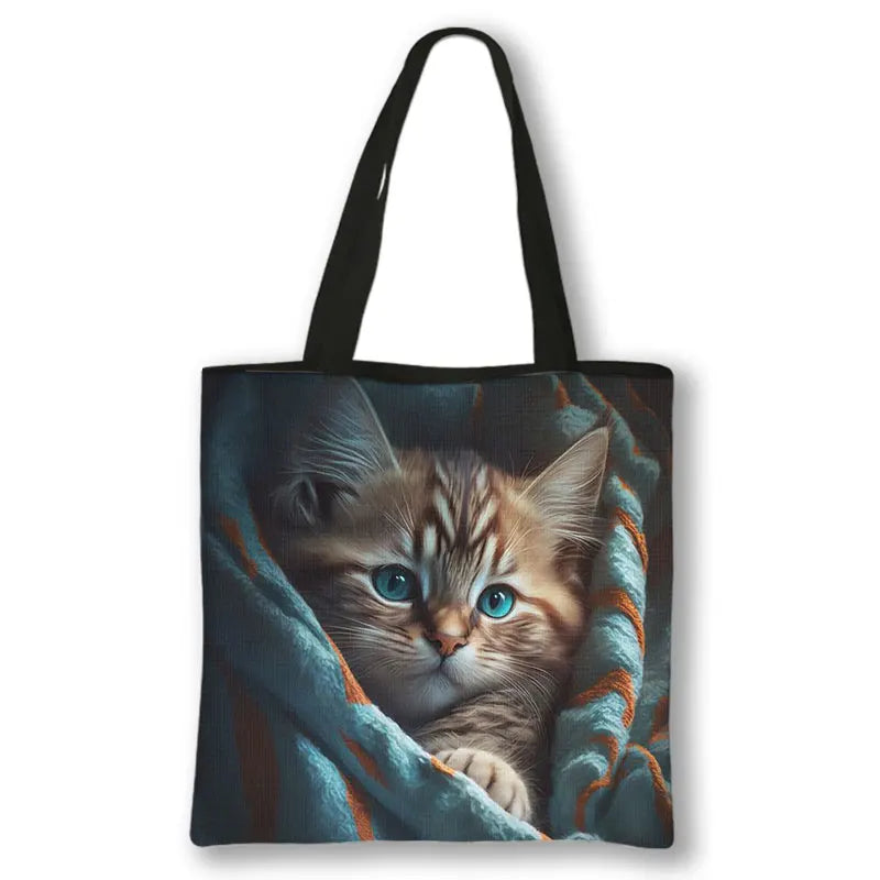 Borsa a tracolla con stampa gattino Kawaii Animali Gatti Cartoon Grafica Totes Borse Borsa da donna di grande capacità Borse shopper riutilizzabili Regalo