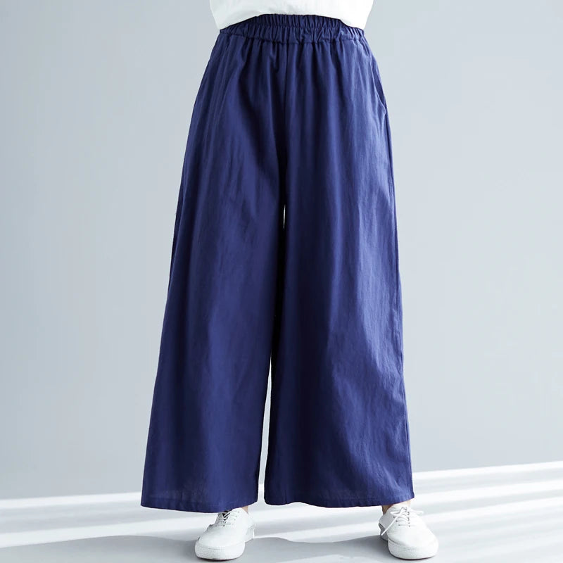 Nuovi pantaloni primaverili da donna in cotone e lino 2026, pantaloni casual a gamba larga autunnali, taglie forti, neri, bianchi, rossi, kaki, 5XL 6XL