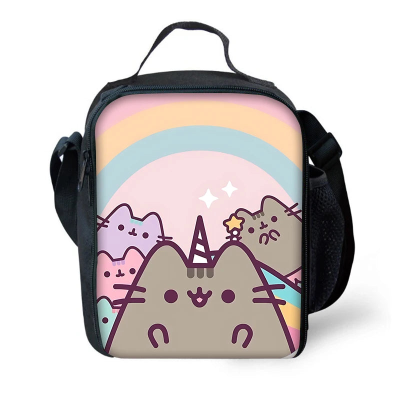 Zaino per bambini con gatti Kawaii Pusheens per la scuola con borse per il pranzo, borse per matite, borse per la scuola per ragazzi e ragazze, miglior regalo