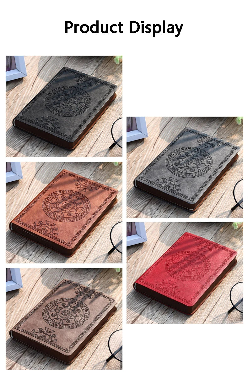 A6 Retro Style Pocket Type Mini Notebook Stamping Process Artificial PU Leather Writing Book Portable Notepad Office Bookkeeping