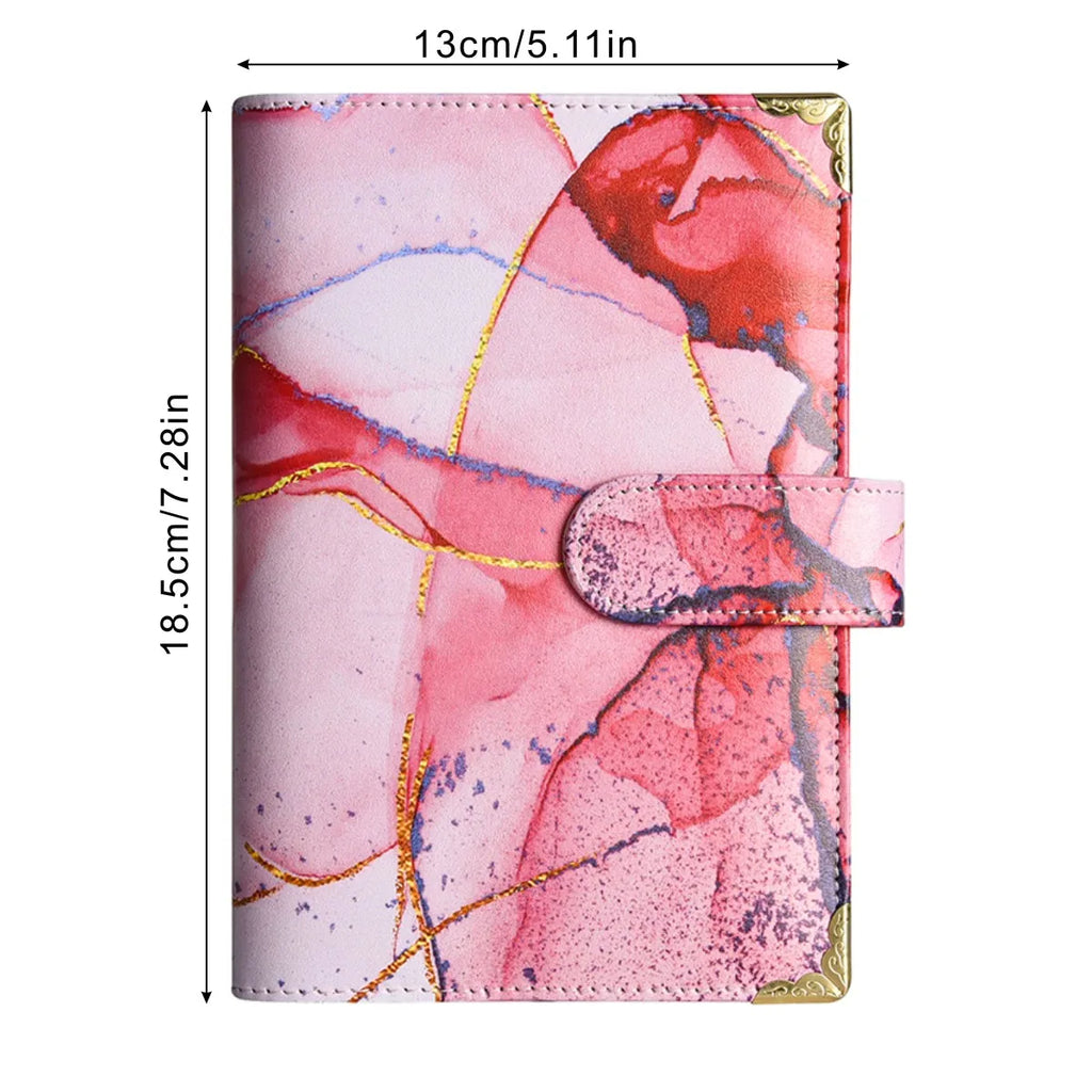 1spc budget card 12 sheets+zipper bag 8 sheets+2 sheets English stickers A6 leather retro marble pattern copper corner accountin