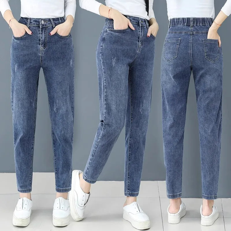 Nuovi Jeans Estivi Sottili Taglie Forti da Donna, Pantaloni Harlan Larghi che Nascondono il Corpo, Trendy per Donne con Forma a Pera e Curvilinee