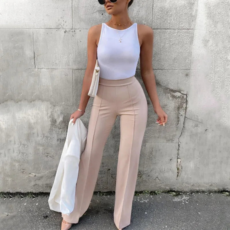 Pantaloni slim a zampa d'elefante da donna Pantaloni alla moda primavera autunno Pantaloni svasati tinta unita da donna da ufficio