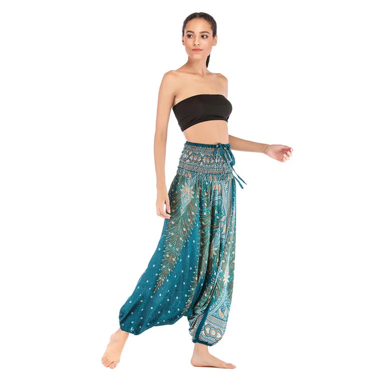 Pantaloni della Boemia Donna Pantalones Mujer Hippie Vita alta Rayon Harem Baggy Boho Yoga Beach Wear Pour Femme Calca Feminina Stampato