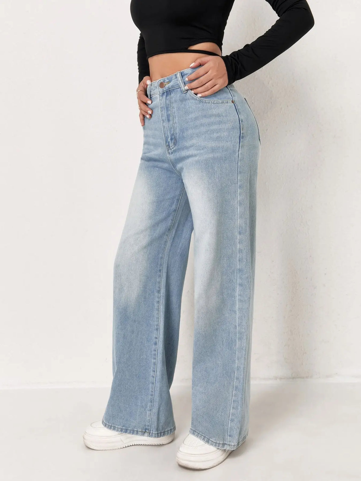 Jeans per donna Y2k vestiti pantaloni in denim a gamba larga azzurri moda allentata semplice elasticizzato libero quattro stagioni popolare casual
