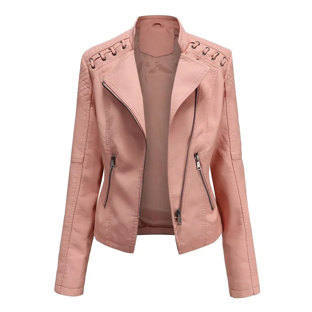 Primavera autunno sezione corta manica lunga giacca con cerniera giacca Slim in ecopelle Casual tinta unita giacca moda capispalla allentata