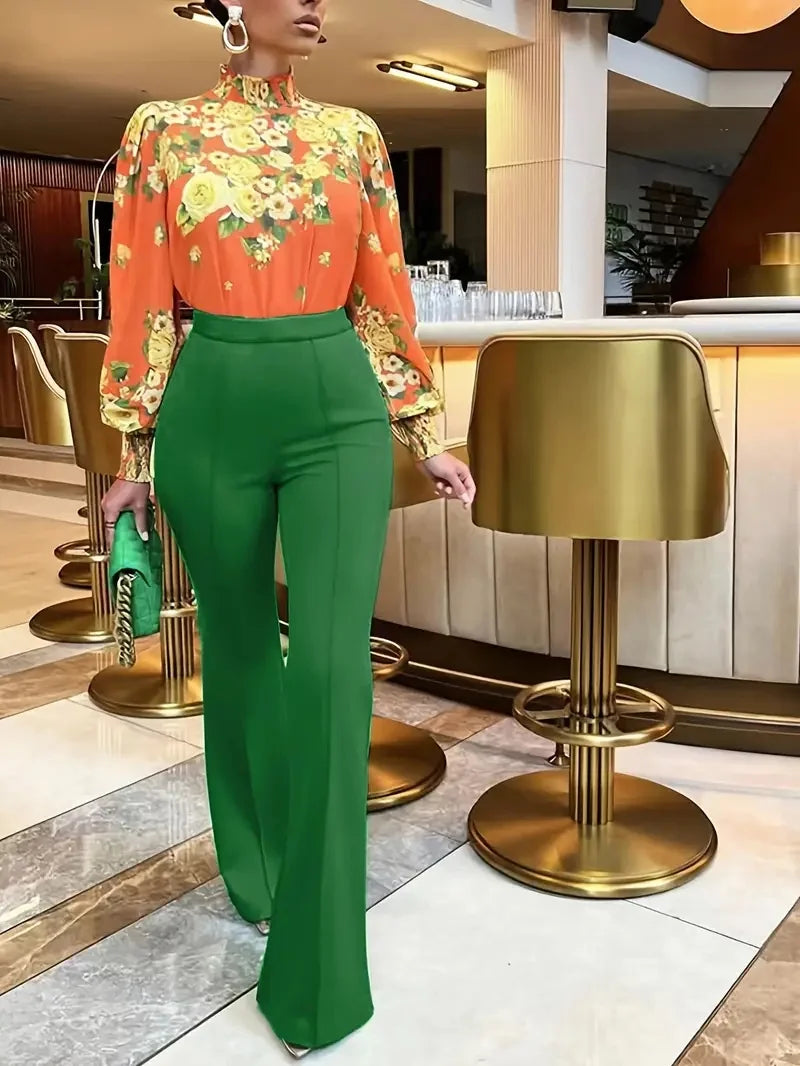 Pantaloni slim a zampa d'elefante da donna Pantaloni alla moda primavera autunno Pantaloni svasati tinta unita da donna da ufficio
