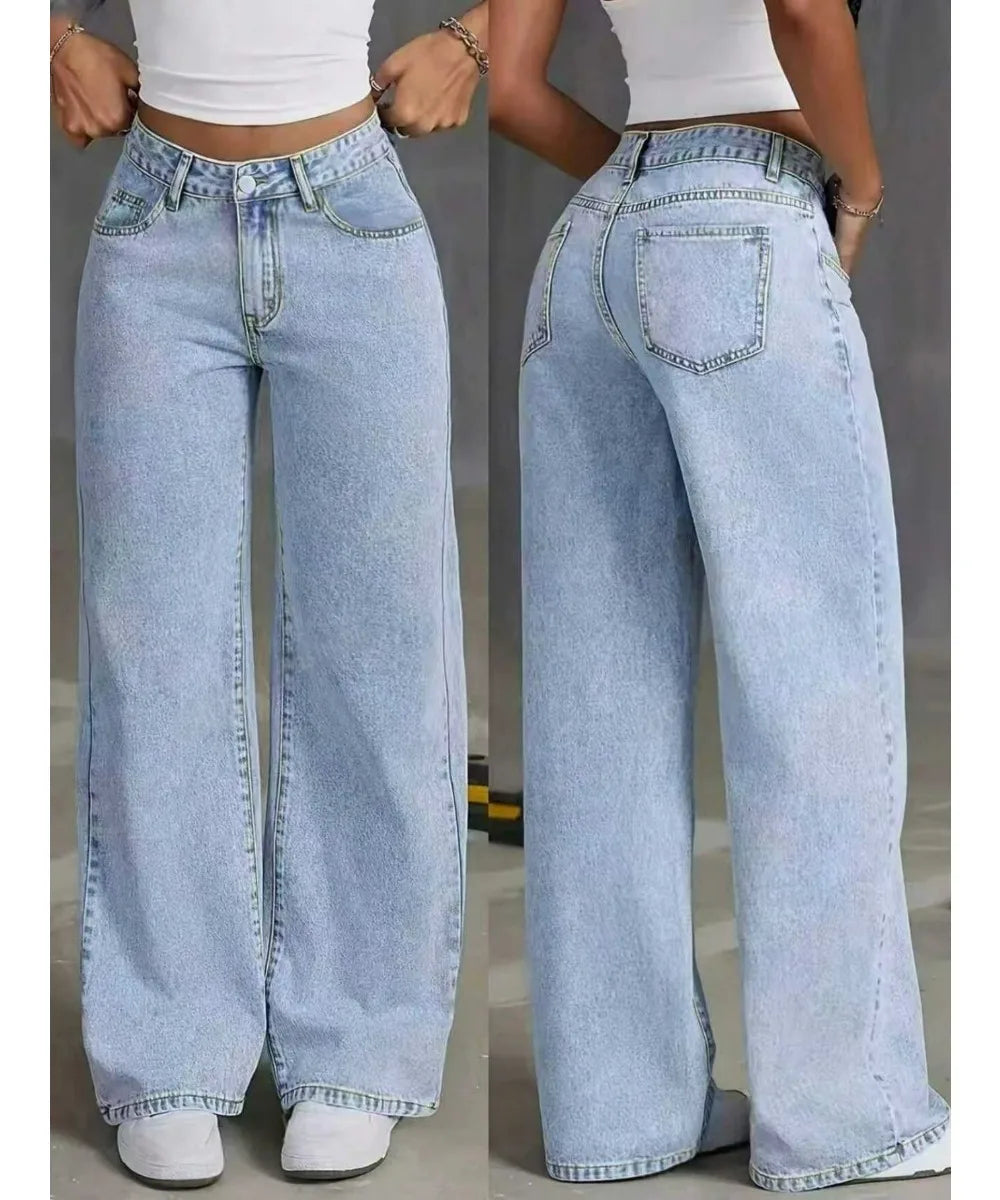 Jeans da donna in denim a gamba larga a gamba dritta Y2K Autunno Inverno 2025 Pantaloni larghi retrò stile coreano Jeans versatili da strada di moda