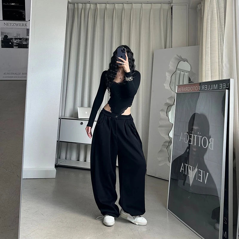 Pantaloni della tuta basic solidi da donna semplici Y2K tutti abbinati pantaloni larghi a righe a gamba larga pantaloni sportivi streetwear oversize vintage