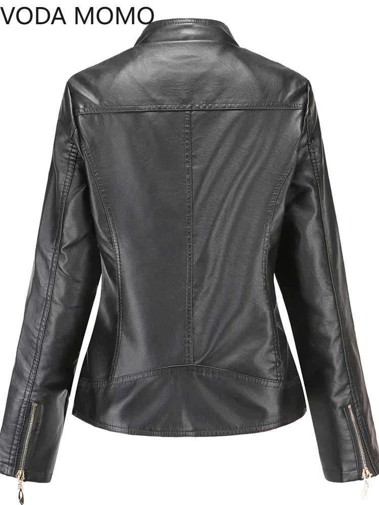 Elegante giacca da donna con collo alto 2022 modello femminile tridimensionale cappotto S-4XL nuove donne giacca in ecopelle Pu