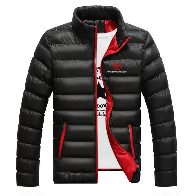 2025 Autunno Inverno Uomo Massey Ferguson Logo Stampa Colletto alla coreana Piumini Moda Cappotto in pile Cerniera calda Felpe con cappuccio sottili