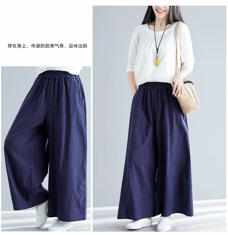 Nuovi pantaloni primaverili da donna in cotone e lino 2026, pantaloni casual a gamba larga autunnali, taglie forti, neri, bianchi, rossi, kaki, 5XL 6XL