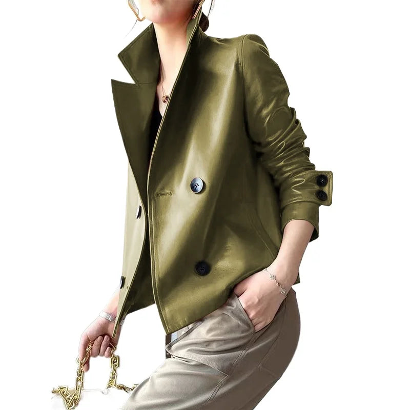 Modigirl Autunno Inverno Verde Ecopelle Giubbotti Donna 2024 Nuovo Outwear Maniche Lunghe In Pelle PU Cappotti Corti Outwear per la Femmina