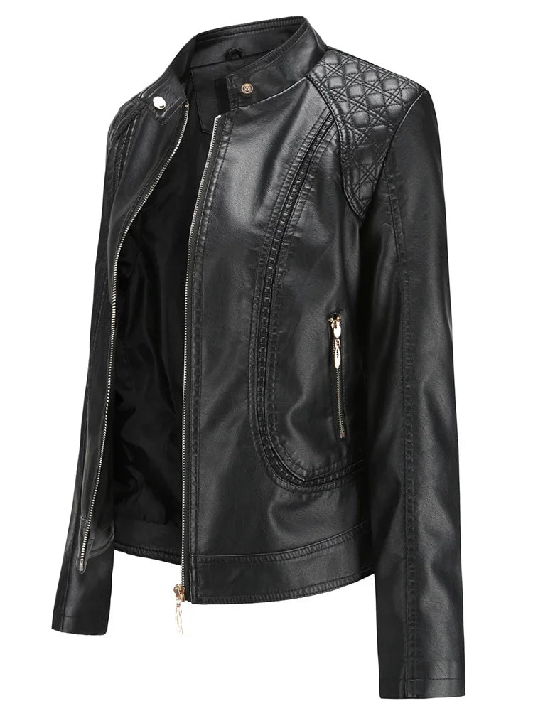 Elegante giacca da donna con collo alto 2022 modello femminile tridimensionale cappotto S-4XL nuove donne giacca in ecopelle Pu