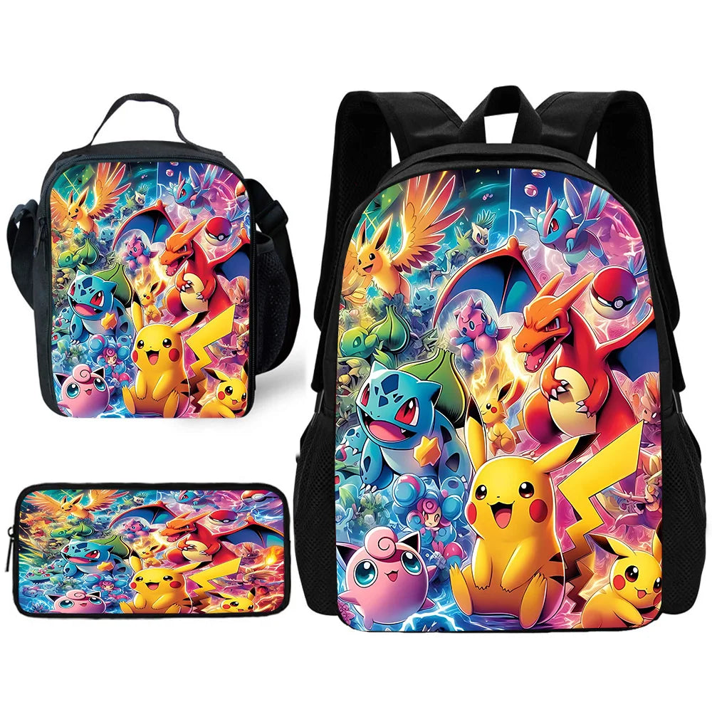 Zaino per la scuola per bambini con cartoni animati di Potdemiel, con borse per il pranzo, borse per matite, zaini per ragazzi e ragazze, P-PokéS, il miglior regalo