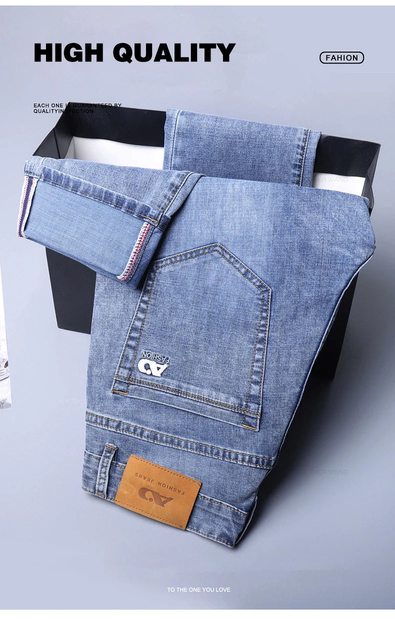 Jeans slim azzurri da uomo primaverili Pantaloni in denim in tessuto elasticizzato casual alla moda Pantaloni classici Grigio fumo