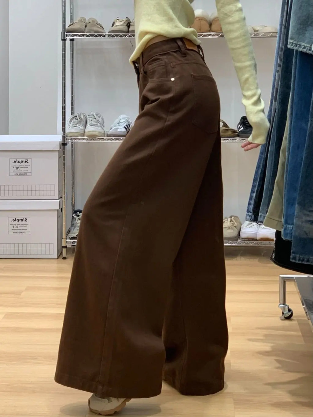 Jeans vintage americani alla moda a vita alta da donna Nuovi comodi pantaloni in denim versatili drappeggiati con gamba dritta fino al pavimento