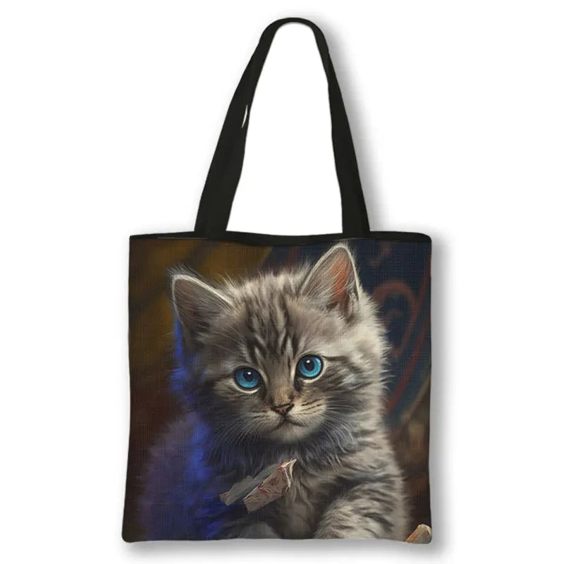 Borsa a tracolla con stampa gattino Kawaii Animali Gatti Cartoon Grafica Totes Borse Borsa da donna di grande capacità Borse shopper riutilizzabili Regalo