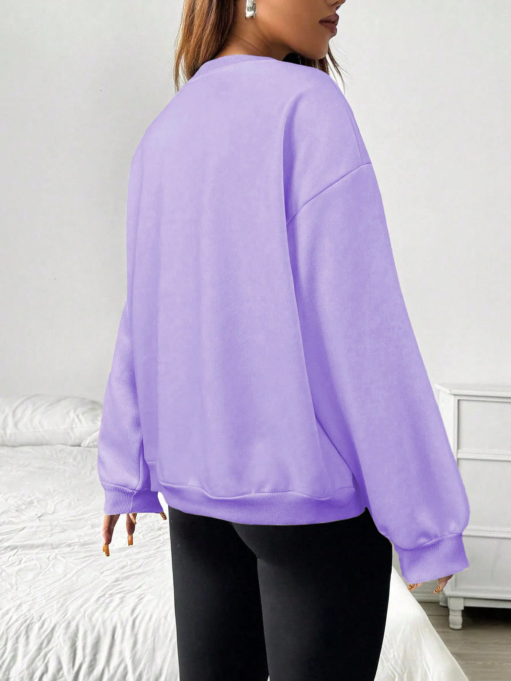 Felpa da donna casual semplice tinta unita ampia a maniche lunghe versione oversize o-collo top basic primavera/autunno streetwear