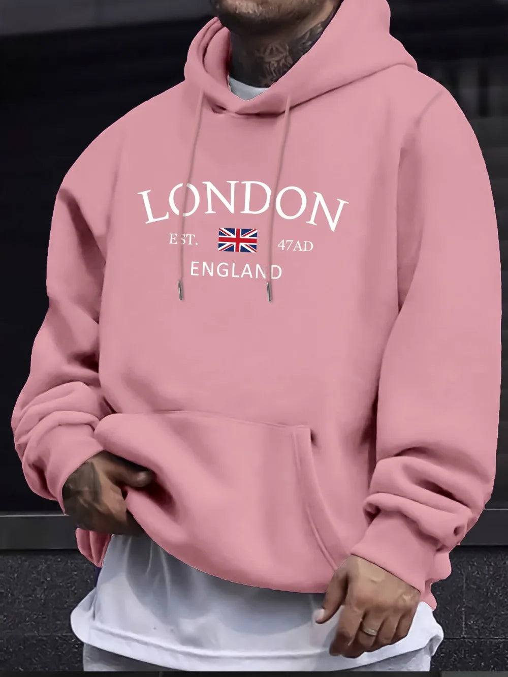 Elegante felpa con cappuccio con stampa bandiera dell'Inghilterra di Londra - Felpe con cappuccio alla moda da uomo con vestibilità regolare comoda a maniche lunghe