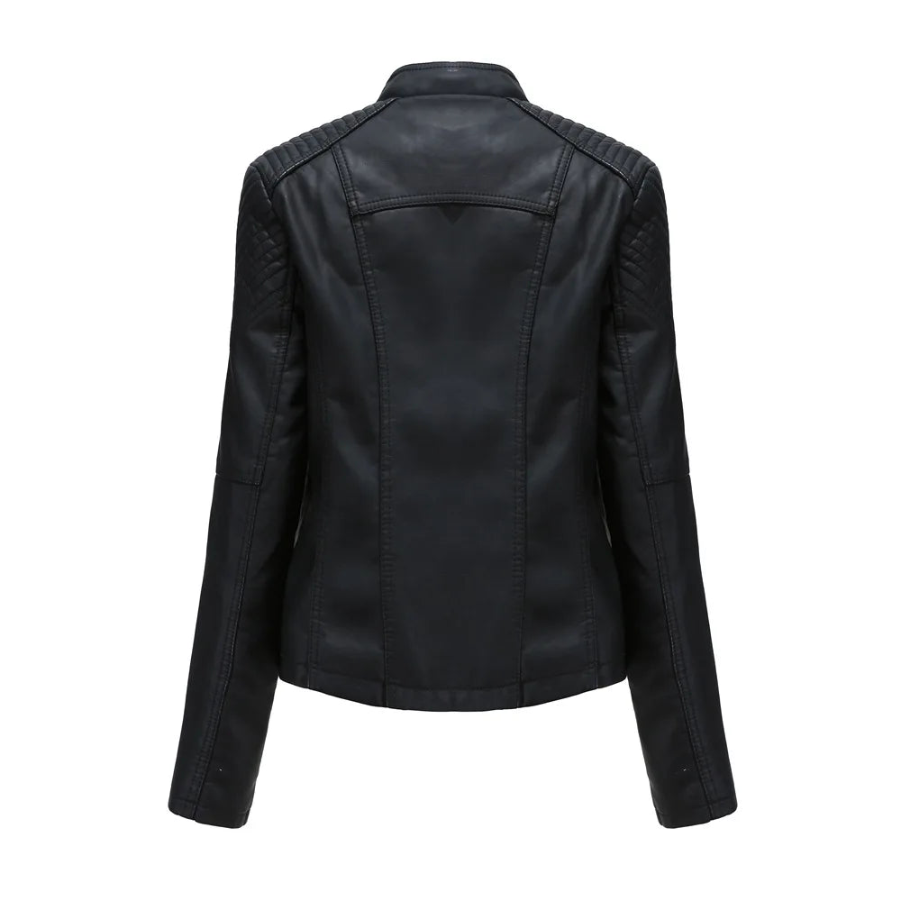 Giacca in Pelle da Donna Primavera/Autunno, Slim Fit, Stile Biker, Cappotto Corto in Ecopelle con Colletto Alto e Cerniera
