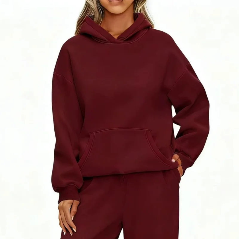 Felpa con cappuccio sportiva casual autunno inverno Felpa con cappuccio allentata moda donna a maniche lunghe tinta unita Pullover da donna