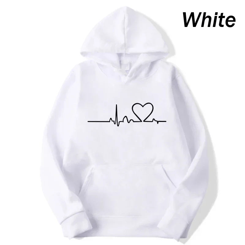 Felpe casual da donna Stampa battito cardiaco Felpe larghe da donna da uomo Felpe da coppia Felpa HipHop moda Harajuku unisex