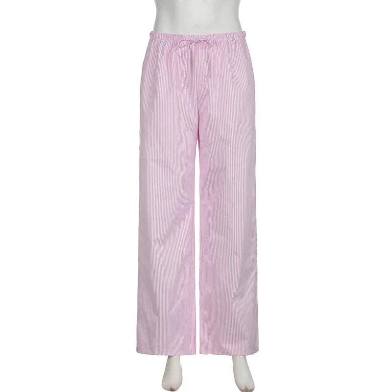 Pantaloni larghi con stampa a righe streetwear Pantaloni da jogging con lacci Moda Y2K Pantaloni larghi Estetici di base anni '90 Pantaloni carini