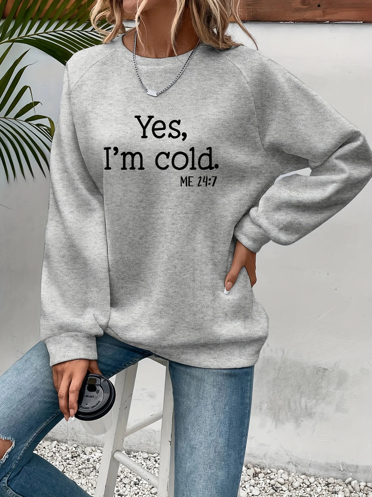 Felpe stampate con lettera Yes I'm Cold per donna maniche lunghe girocollo felpe calde tendenza pullover semplici abbigliamento femminile