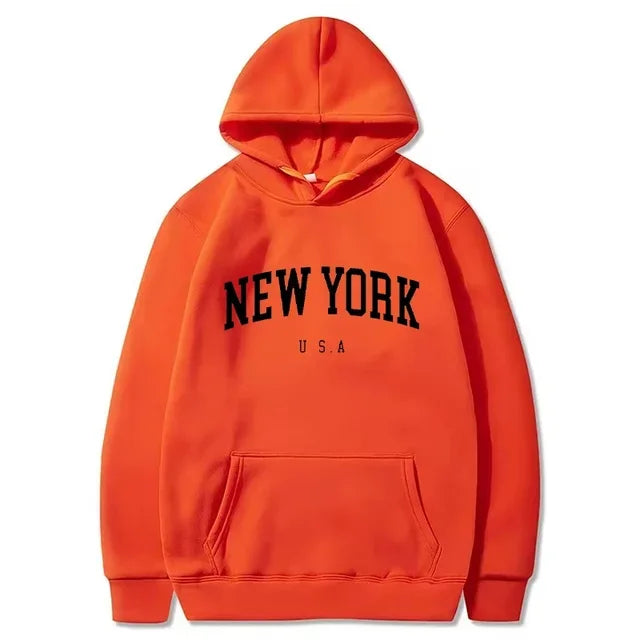 Uomo Donna New York USA City Felpe con cappuccio Moda Lettera stampata Felpe grafiche Allentate Casual Harajuku Pullover con cappuccio Abbigliamento sportivo