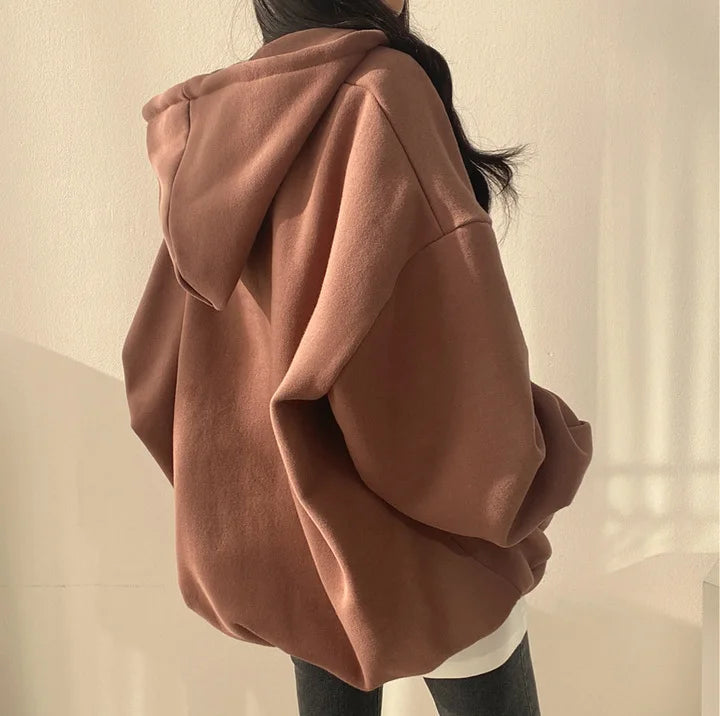 Felpa con cappuccio da donna Harajuku sciolto oversize tinta unita Top mezza Zip felpa donna Casual manica lunga tasca cappotti con cappuccio 2023