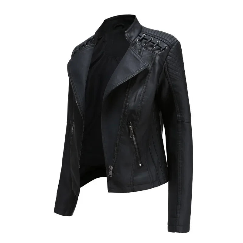 Primavera autunno sezione corta manica lunga giacca con cerniera giacca Slim in ecopelle Casual tinta unita giacca moda capispalla allentata