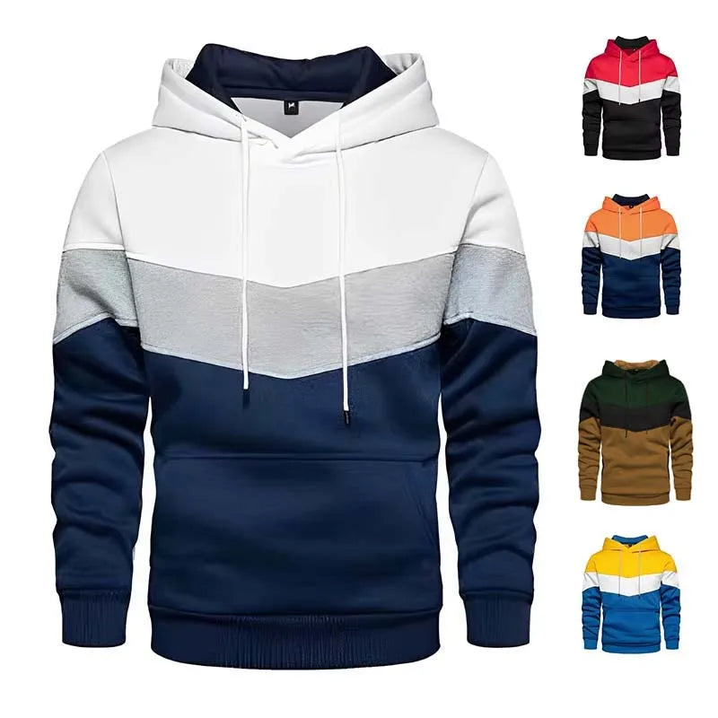 2025 Felpa con cappuccio patchwork da uomo nuova Abbigliamento sportivo casual da esterno Moda di strada Felpa con cappuccio termica in pile da uomo Cappotto autunno inverno