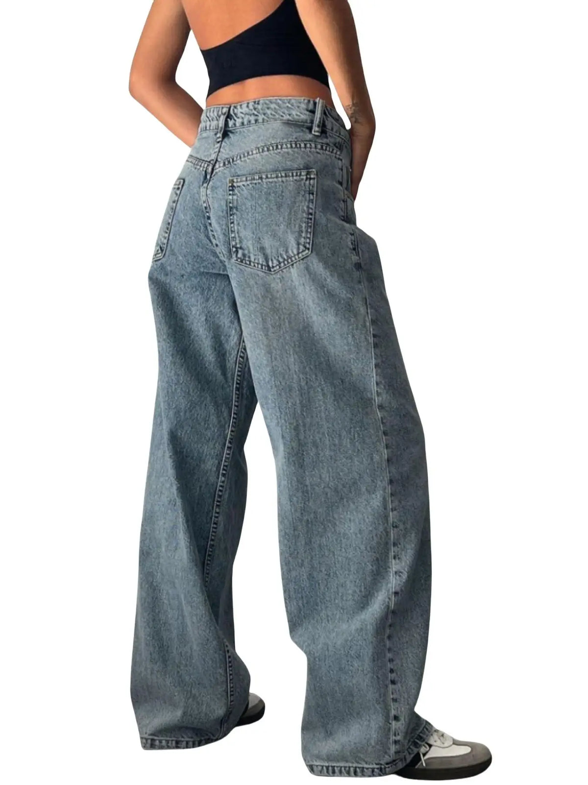Jeans Larghi Y2K per Donne, Trendy a Vita Bassa, Gamba Dritta Casual, Jeans Boyfriend con Tasche, Abbigliamento Streetwear