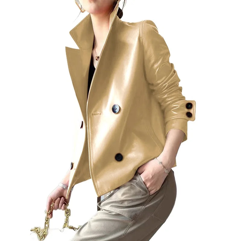 Modigirl Autunno Inverno Verde Ecopelle Giubbotti Donna 2024 Nuovo Outwear Maniche Lunghe In Pelle PU Cappotti Corti Outwear per la Femmina