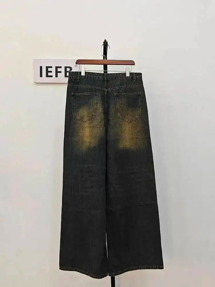 IEFB Pantaloni in denim da uomo estivi Vecchio blu lavato Jeans maschili Dritto Casual da uomo Pantaloni larghi a gamba larga Nuova moda 9C354